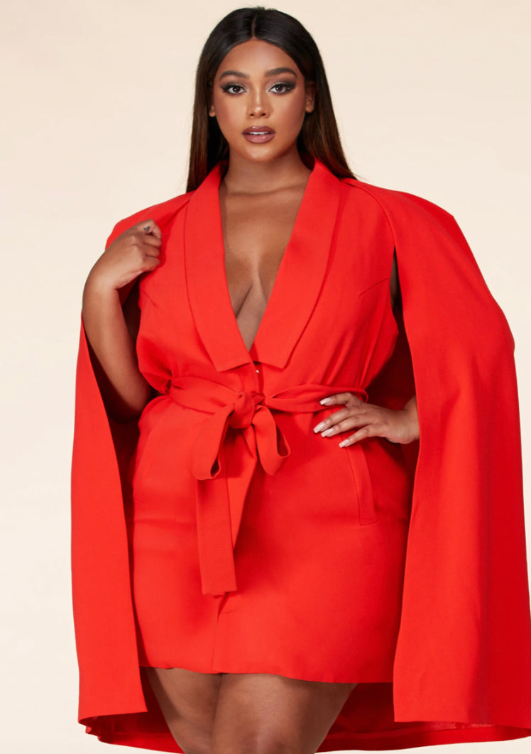 Majesty Cape Dress with Belt Tie