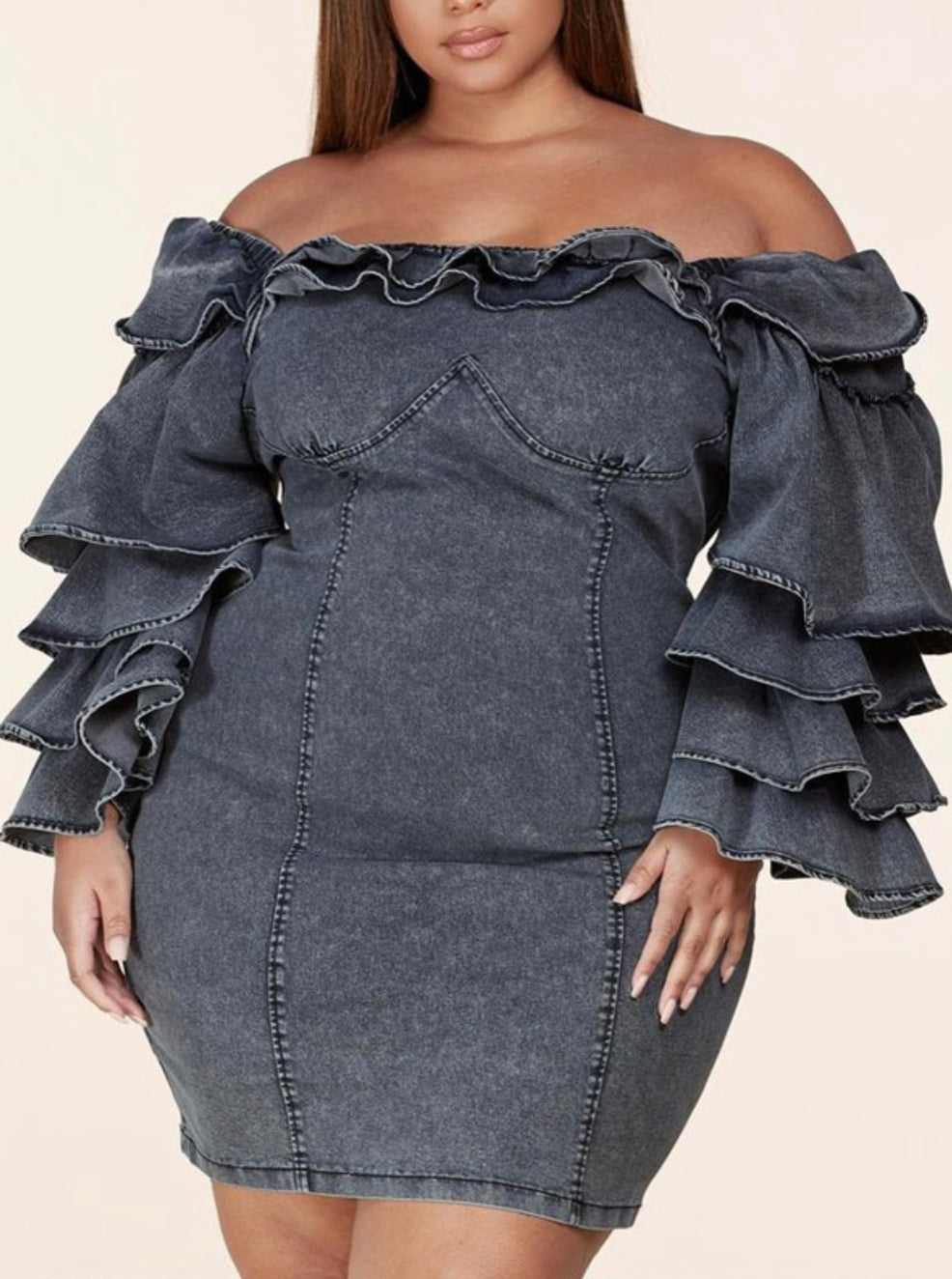 Perfect Ruffle Denim Mid Dress